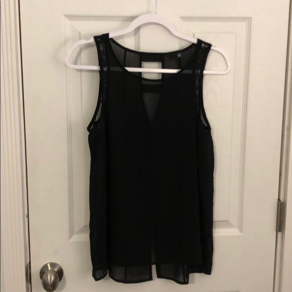 Black sheer tank top with lace insert